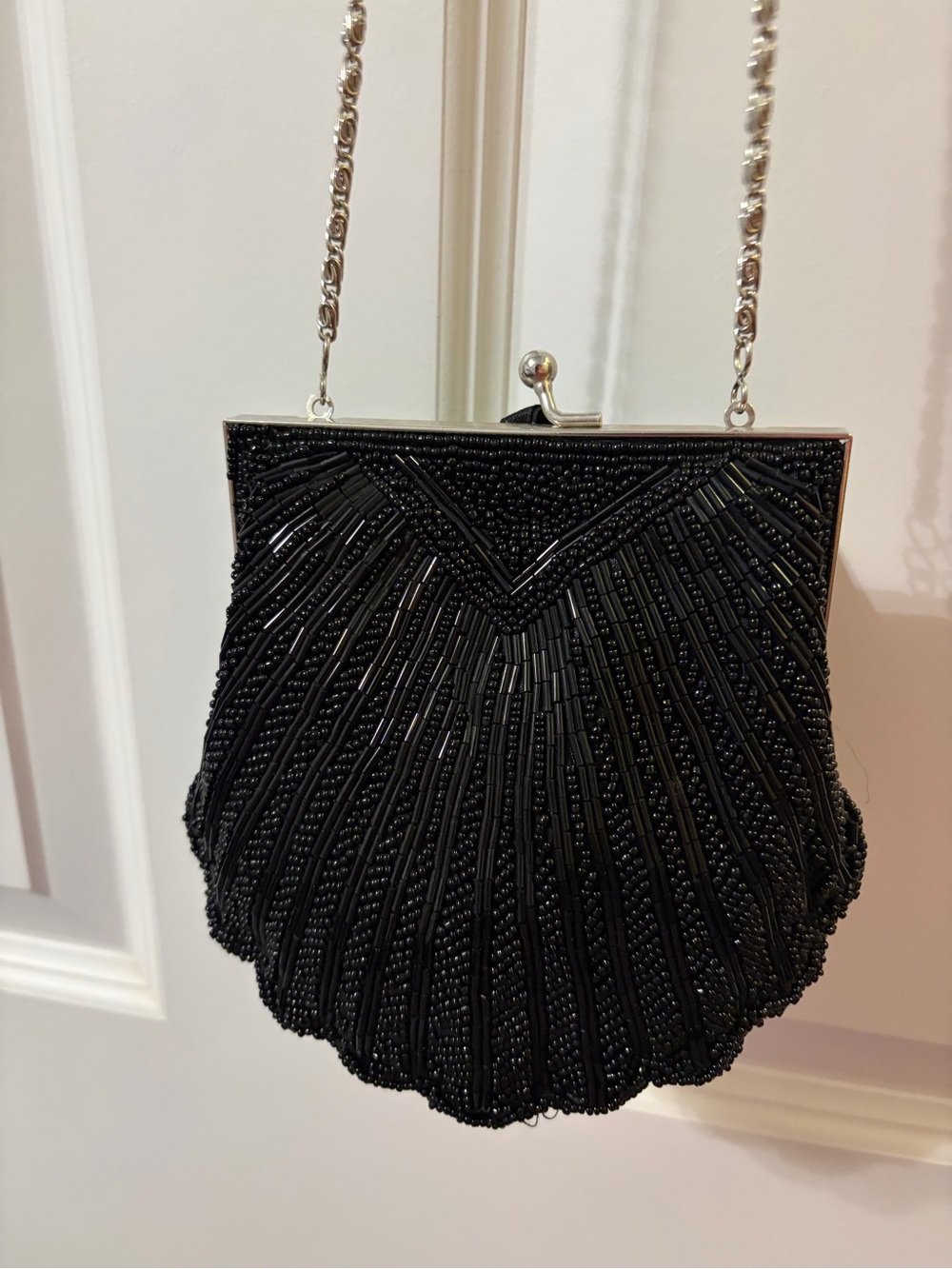Black Beaded Evening Clutch Shoulder Bag